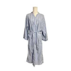 VTG HEMINGWAY POINT Blue White Stripe Robe Shawl Collar OSFM USA Made Classic